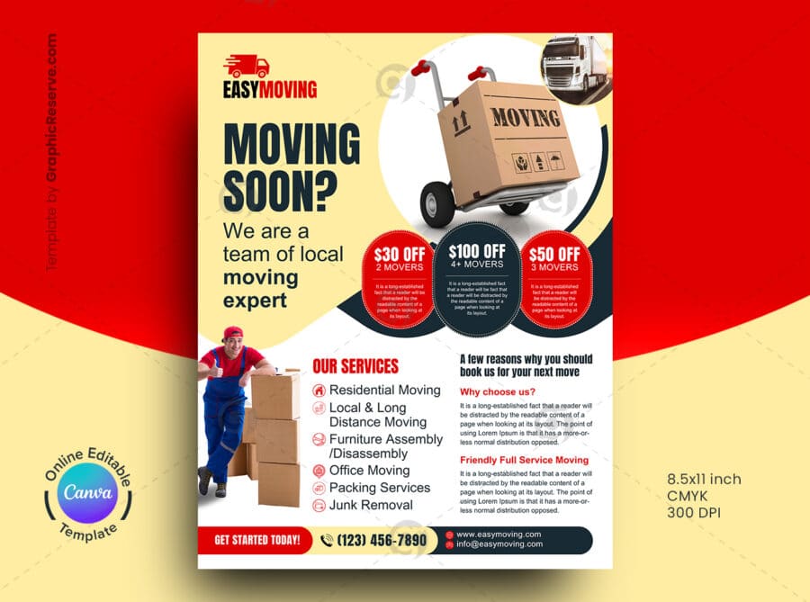 Moving Flyer Design Canva Template