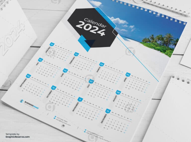 1 Page Wall Calendar 2024 Template By Visualgraphics2v On Graphic Reserve 5 768x571 
