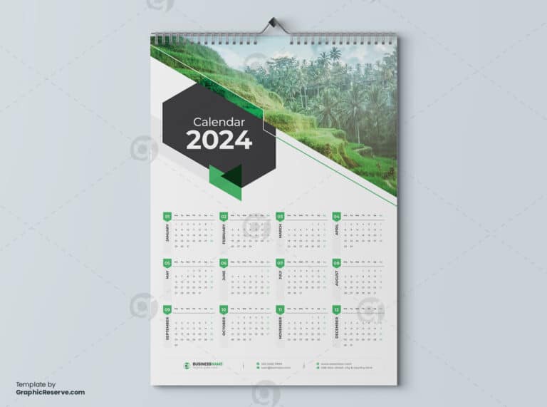 1 Page Wall Calendar 2024 Template By Visualgraphics3v On Graphic Reserve 5 768x571 