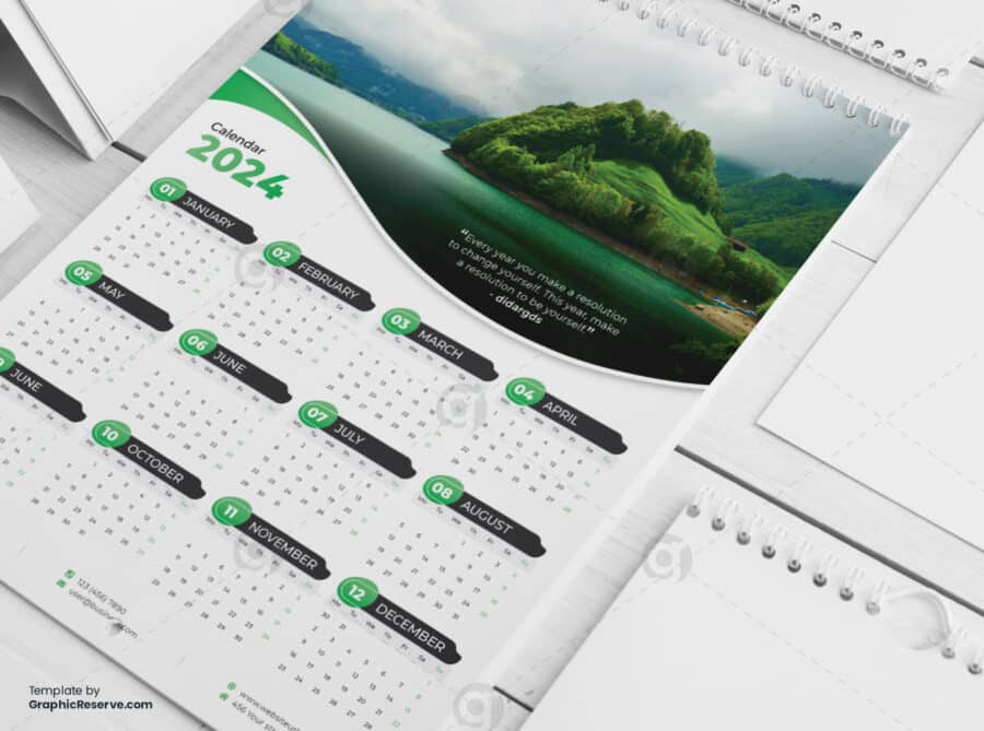 1 Page Wall Calendar 2024 template by visualgraphics4v on graphic reserve