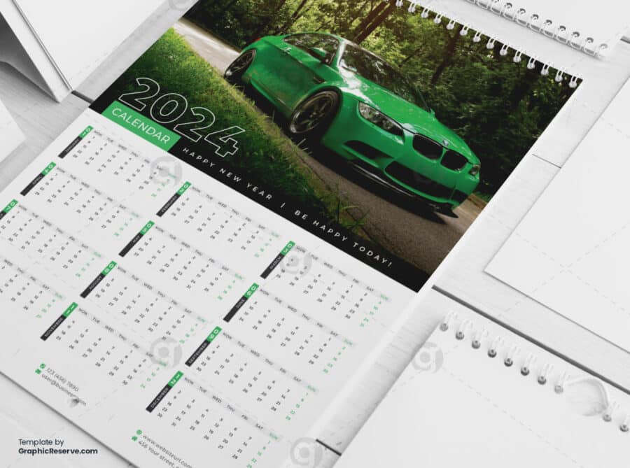 1 Page Wall Calendar 2024 template by visualgraphics4v on graphic reserve