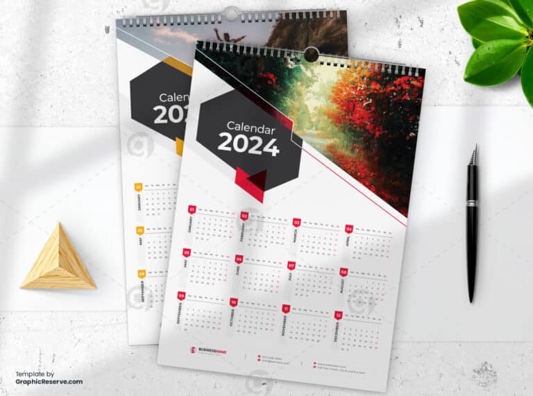 1 Page Wall Calendar 2024 Template By Visualgraphics5v On Graphic Reserve 5 768x571 