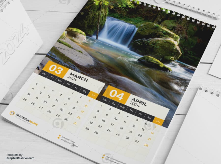 6 Page Wall Calendar 2024 template by visualgraphics2v on graphic reserve