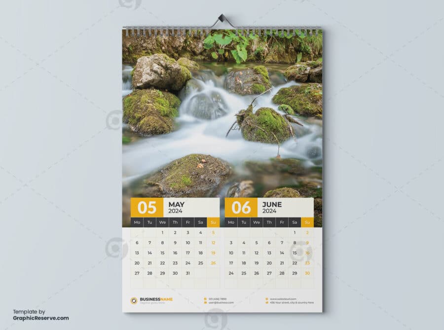 6 Page Wall Calendar 2024 template by visualgraphics3v on graphic reserve