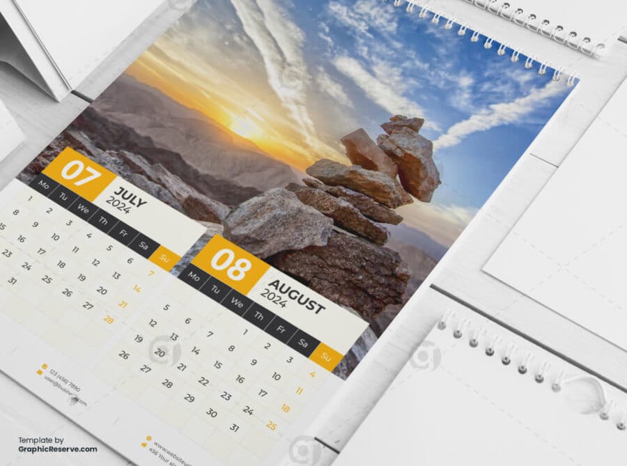 6 Page Wall Calendar 2024 template by visualgraphics4v on graphic reserve