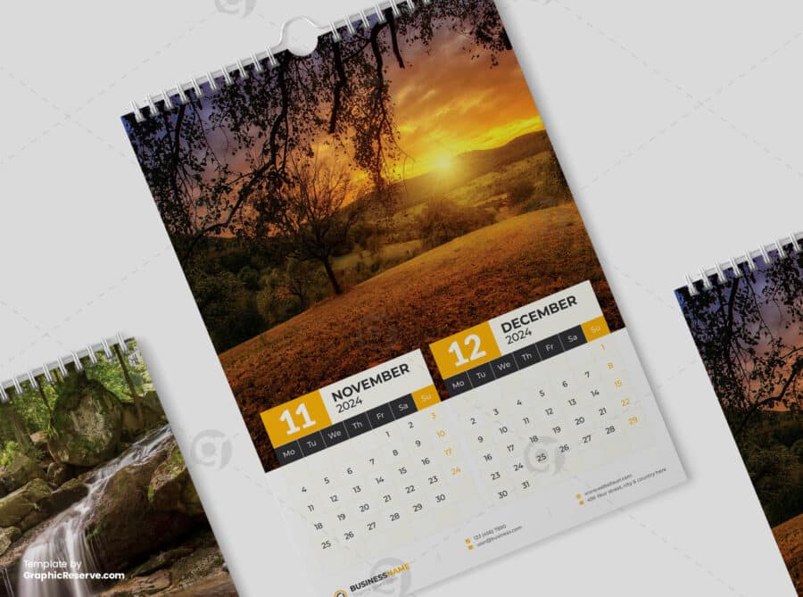 6 Page Wall Calendar 2024 template by visualgraphics6v on graphic reserve