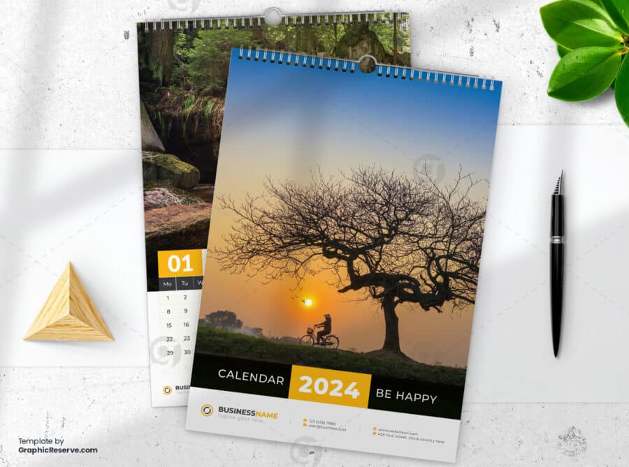 6 Page Wall Calendar 2024 template by visualgraphics7v on graphic reserve