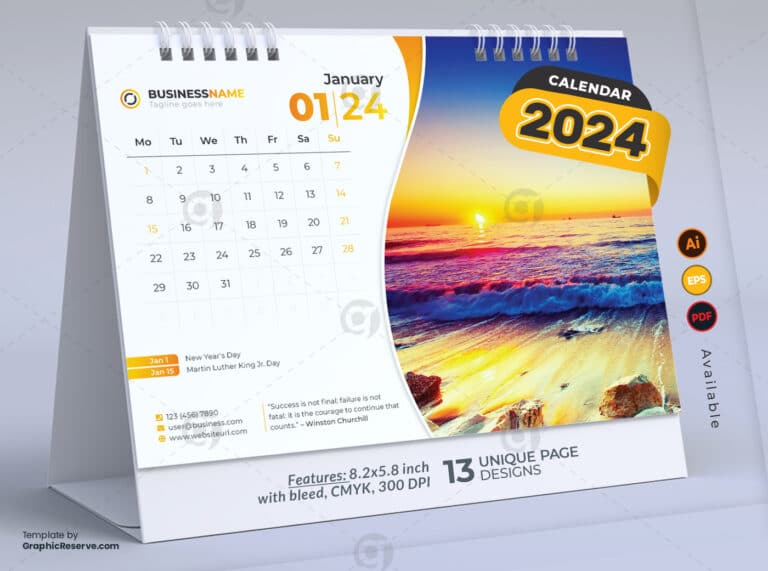 Desk Calendar 2024 Template Design Vol.02 (AI, EPS, and PDF) Graphic Reserve