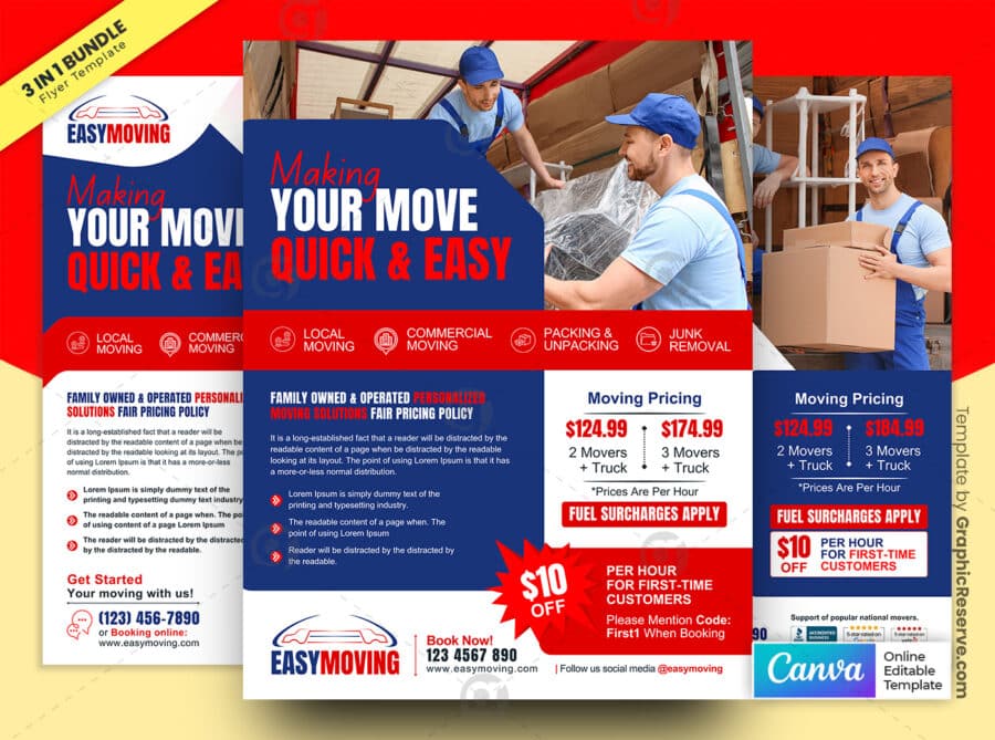 Easy Moving Flyer Bundle with Coupon Vol'2.1 Canva Template