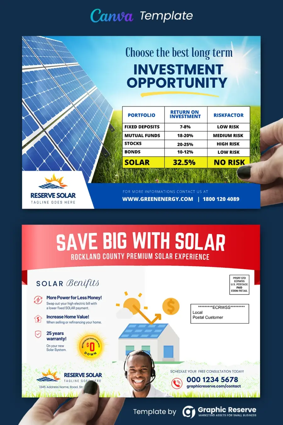 Solar Direct Mail EDDM Postcard Design Canva Template