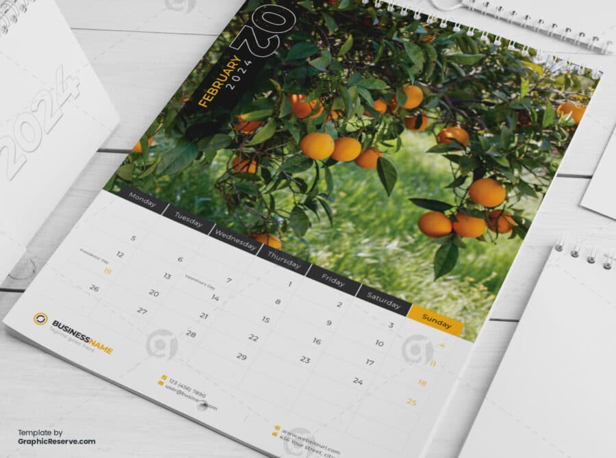 Wall Calendar 2024 template by visualgraphics2v on graphic reserve