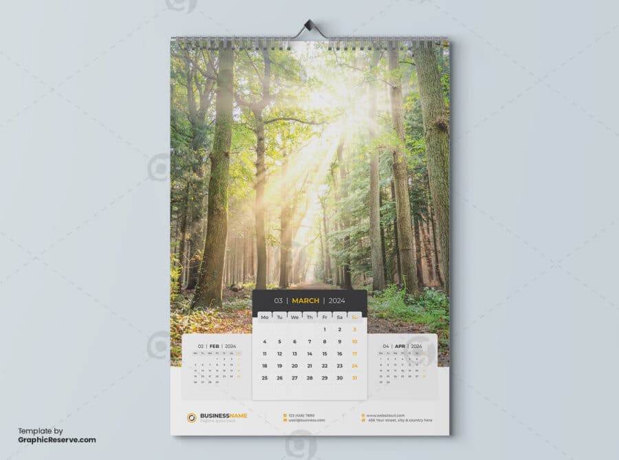 Wall Calendar 2024 template by visualgraphics3v on graphic reserve
