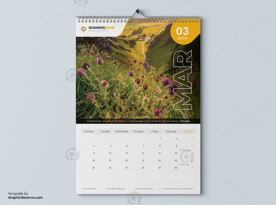 Wall Calendar 2024 template by visualgraphics3v on graphic reserve