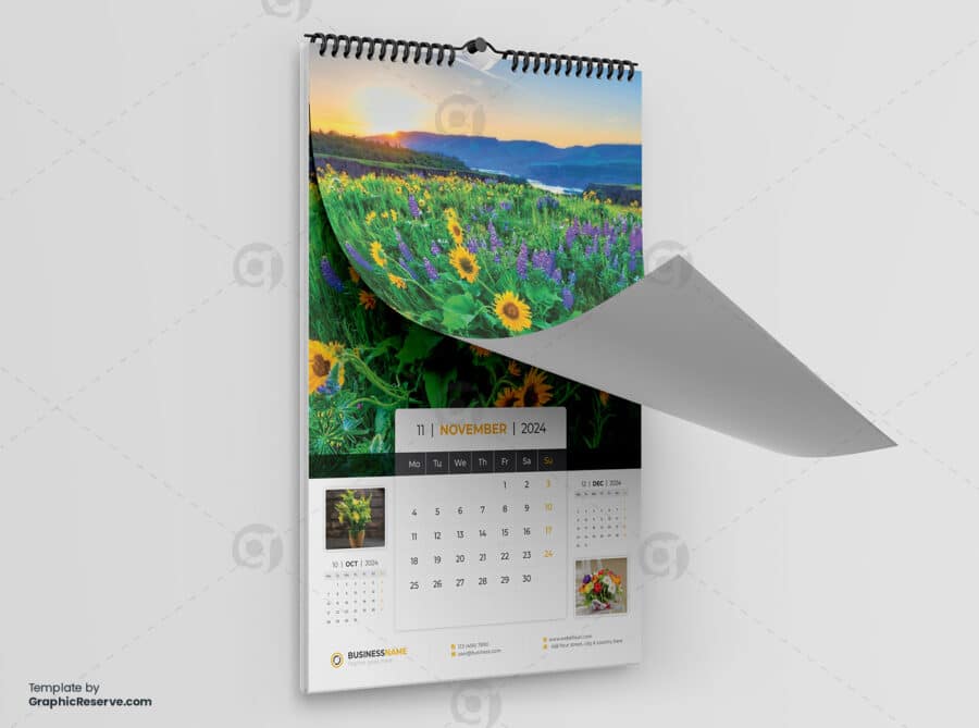 Wall Calendar 2024 template by visualgraphics5v on graphic reserve