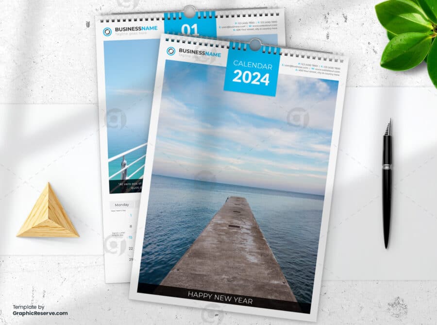 Wall Calendar 2024 template by visualgraphics7v on graphic reserve