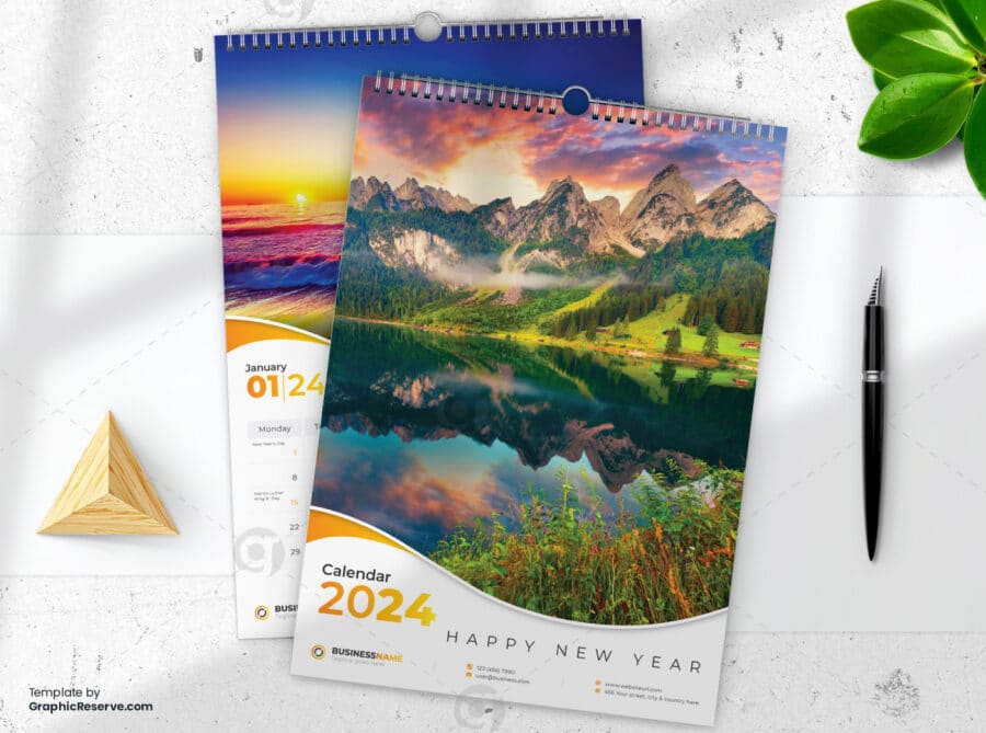 Wall Calendar 2024 template by visualgraphics7v on graphic reserve