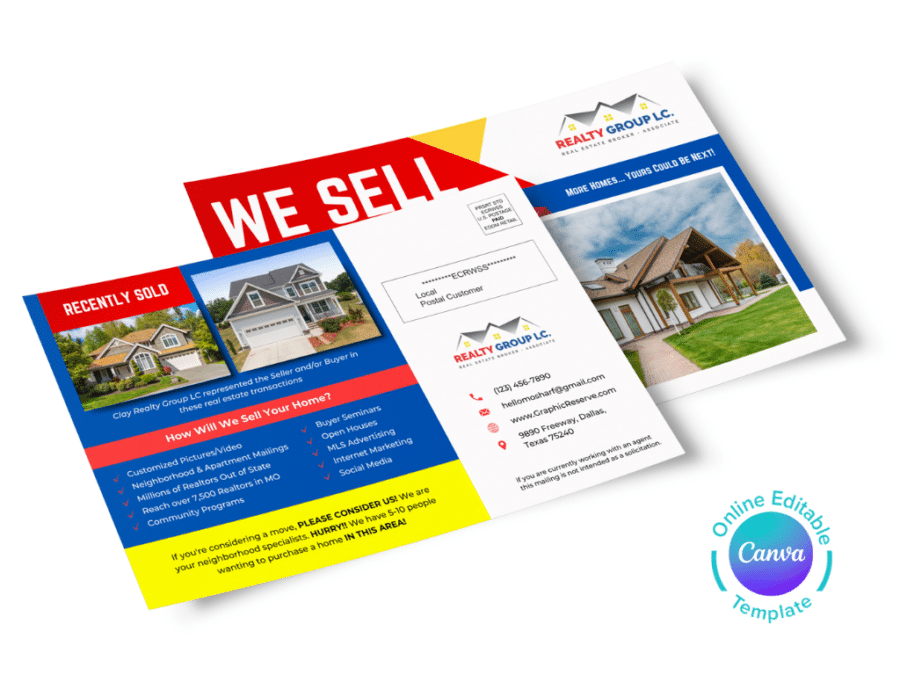 We Sell Real Estate EDDM Postcard Canva Editable Template
