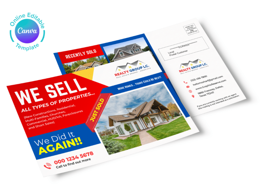 We Sell Real Estate EDDM Postcard Canva Editable Template