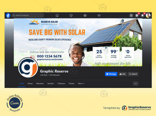 Solar Energy Business Facebook Cover Design Canva Template