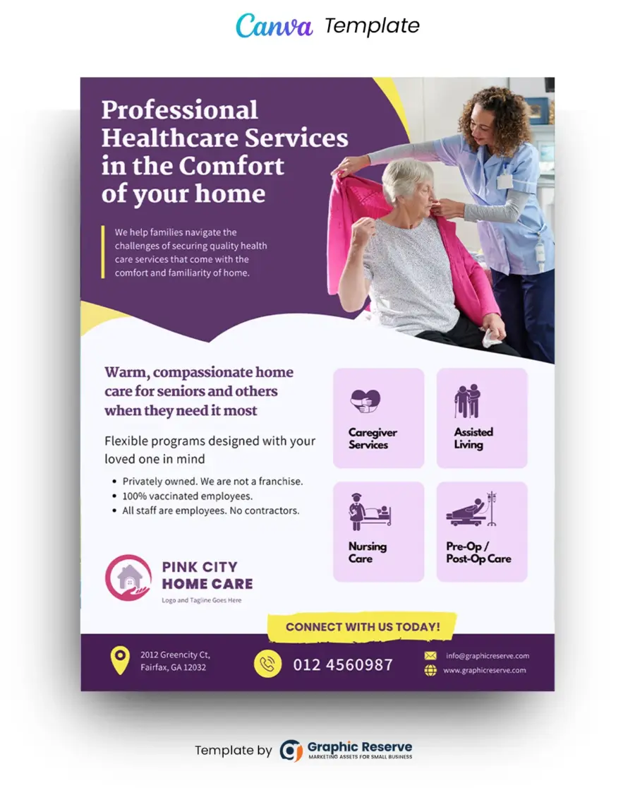 Elder Care and Home Care Flyer (Canva Template)