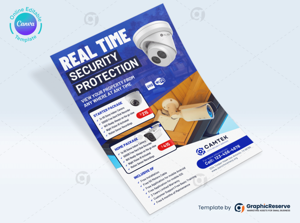 Home and Office CCTV Camera template in Canva editable.