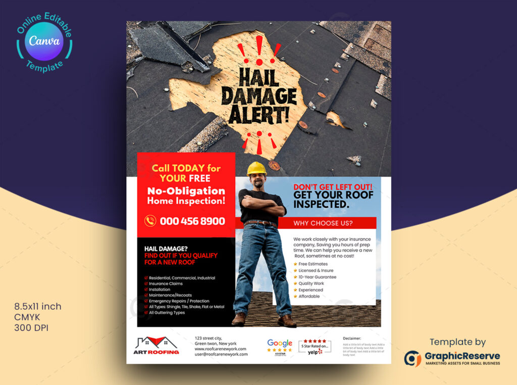 Roof repair and Hail Damage Alert Flyer Template