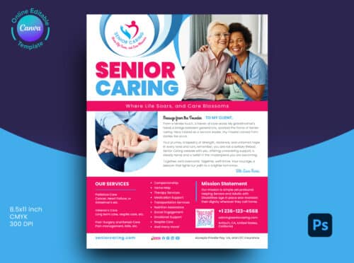 Senior Care Flyer template in Photoshop and Canva editable 1