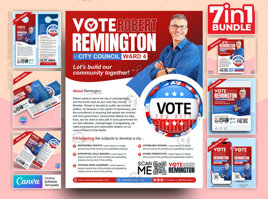 City Council Vote Political Marketing Material Bundle Canva Template