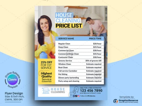Cleaning Service Price List Canva Flyer Template