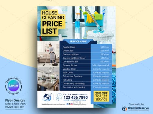 Cleaning Service Price List Flyer Canva Template