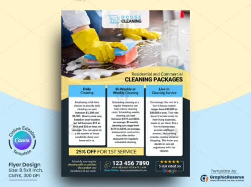 Cleaning Service Price list & Packages Flyer Canva Template