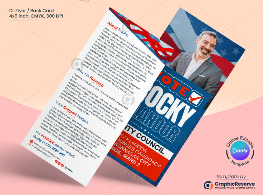 Election Day Political Rack Card Design Canva Template.b