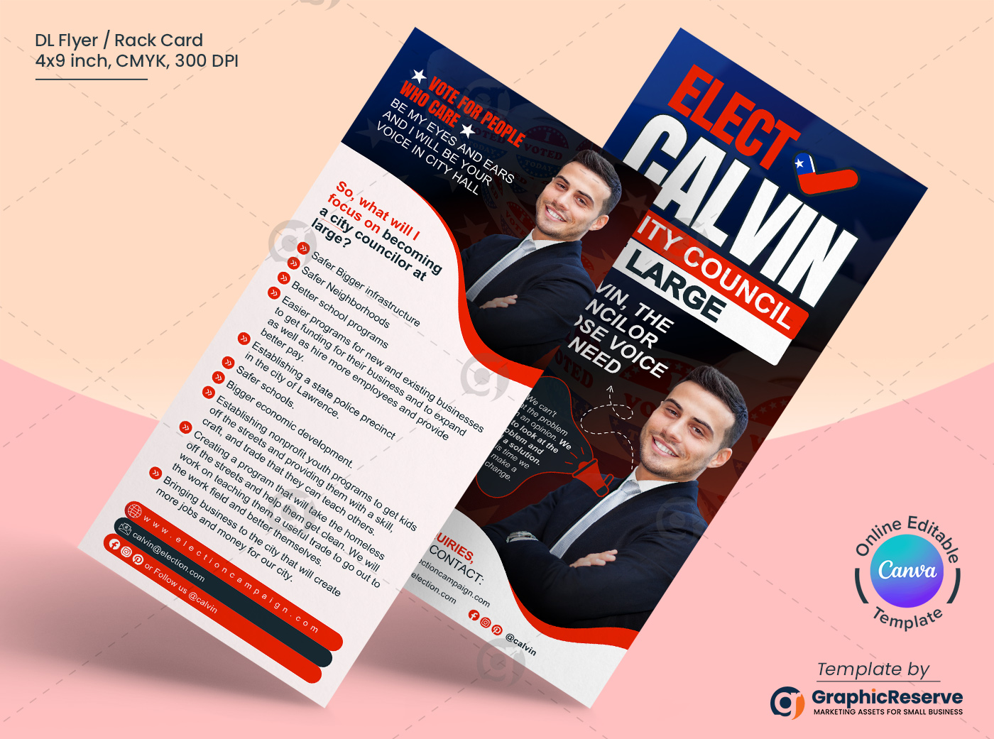 Election Rack Card/DL Flyer Design Canva Template - Graphic Reserve