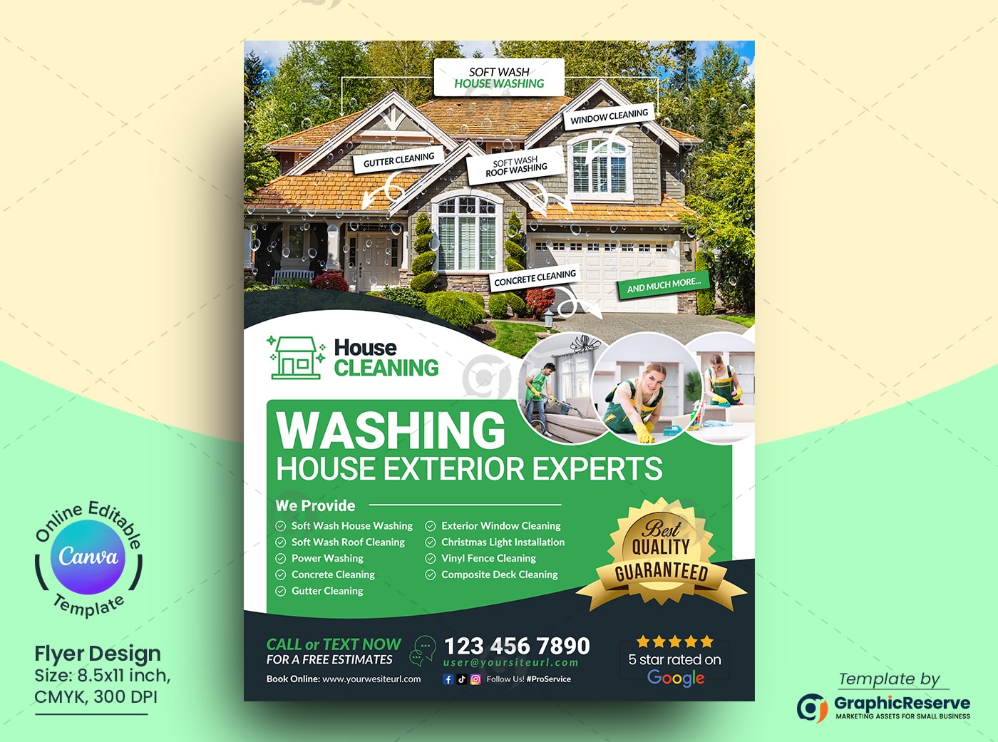 Exterior Cleaning Experts Flyer Canva Template - Graphic Reserve