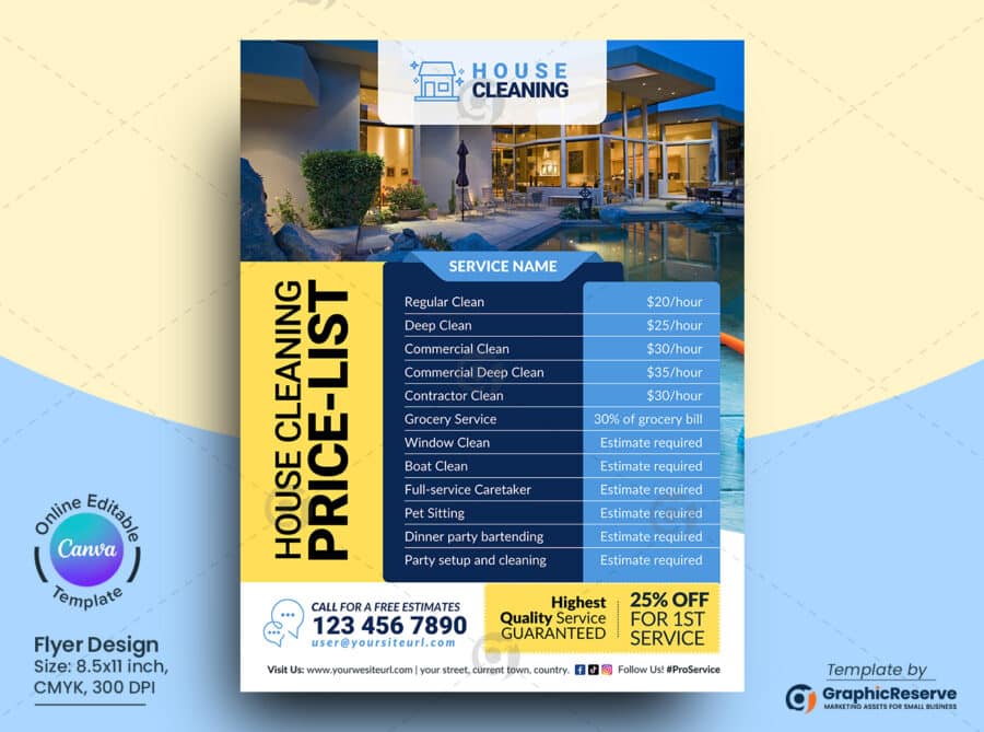 House Cleaning Price List Flyer Canva Template