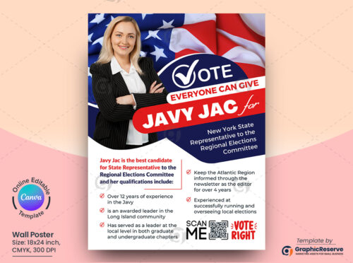 Political Campaign Runing Election Poster Canva Template