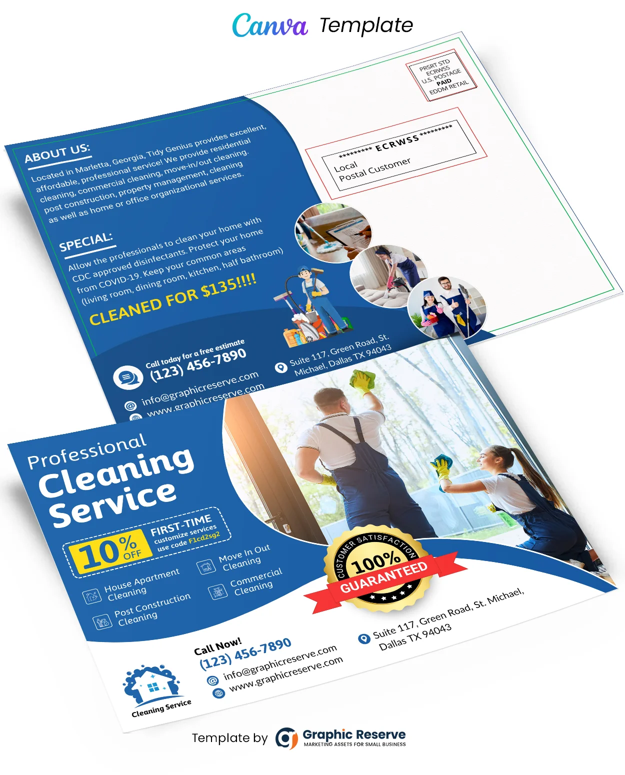 Cleaning Service Postcard EDDM Template Canva Template