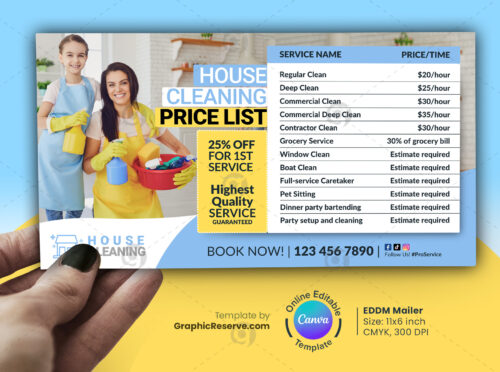 House Cleaning Price List Direct Mail EDDM Canva Template