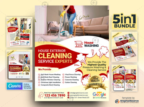 House Exterior Cleaning Experts Marketing Material Bundle Canva Template