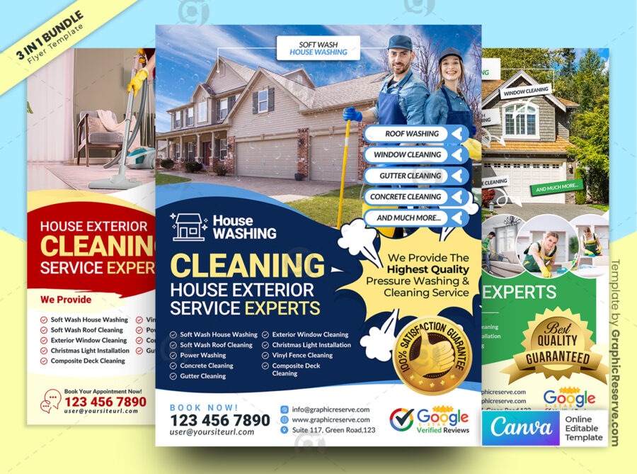 House Exterior Washing Experts Flyer Bundle Canva Template