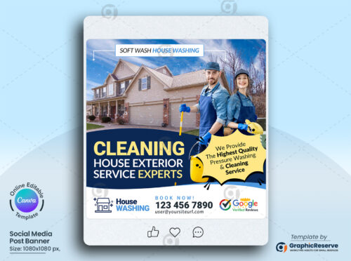 House Exterior Washing Experts Social Media Banner Canva Template (1080 x 1080 px)
