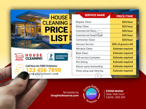 House Washing Service & Price List EDDM Mailer Canva Template