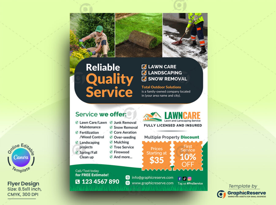 Lawn Care Best Quality Service Flyer Canva Template