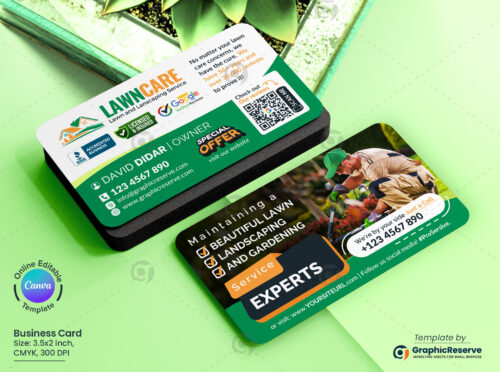 Lawn and Landscaping Service Experts Business Card Canva Template