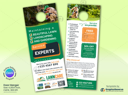 Lawn and Landscaping Service Experts Door Hanger Canva Template
