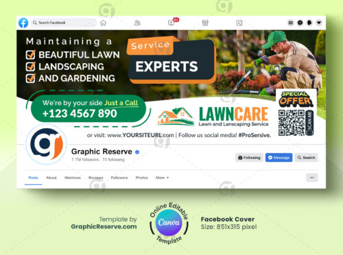 Lawn and Landscaping Service Experts Facebook Cover Canva Template