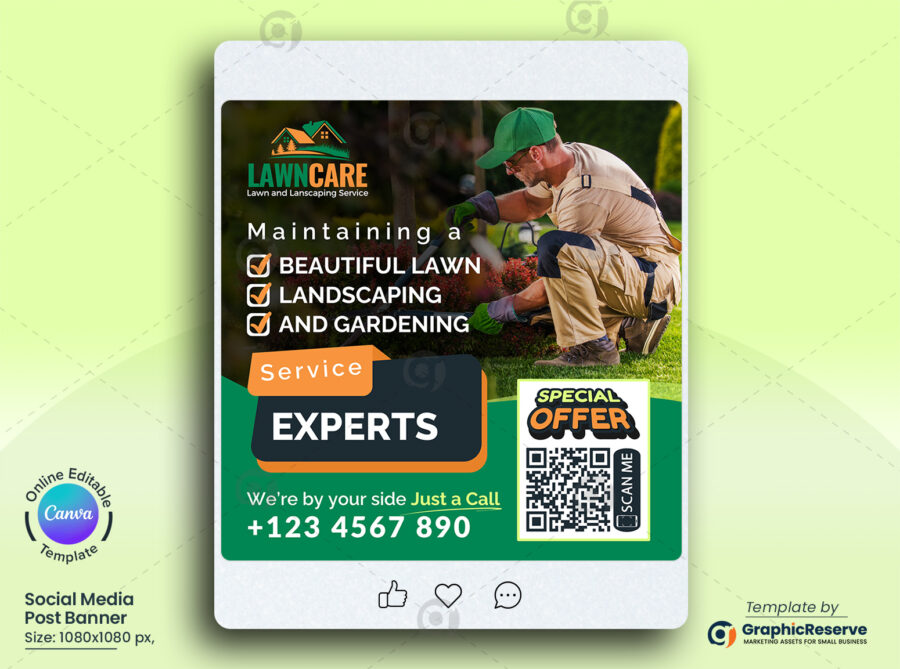 Lawn and Landscaping Service Experts Social Media Post Canva Template