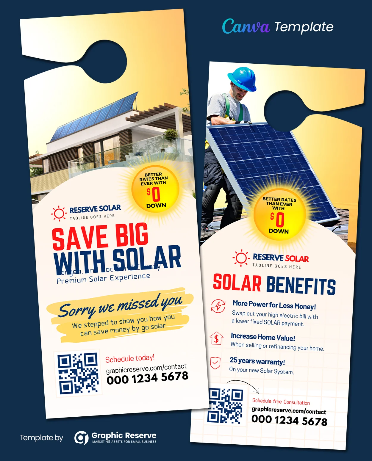Modern Solar Door Hanger Design Template (Canva)