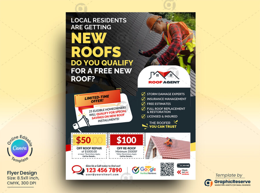 New Roofing Installing Flyer Design Canva Template