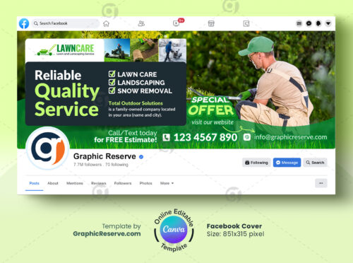 Quality Landscaping Facebook Cover Design Canva Template